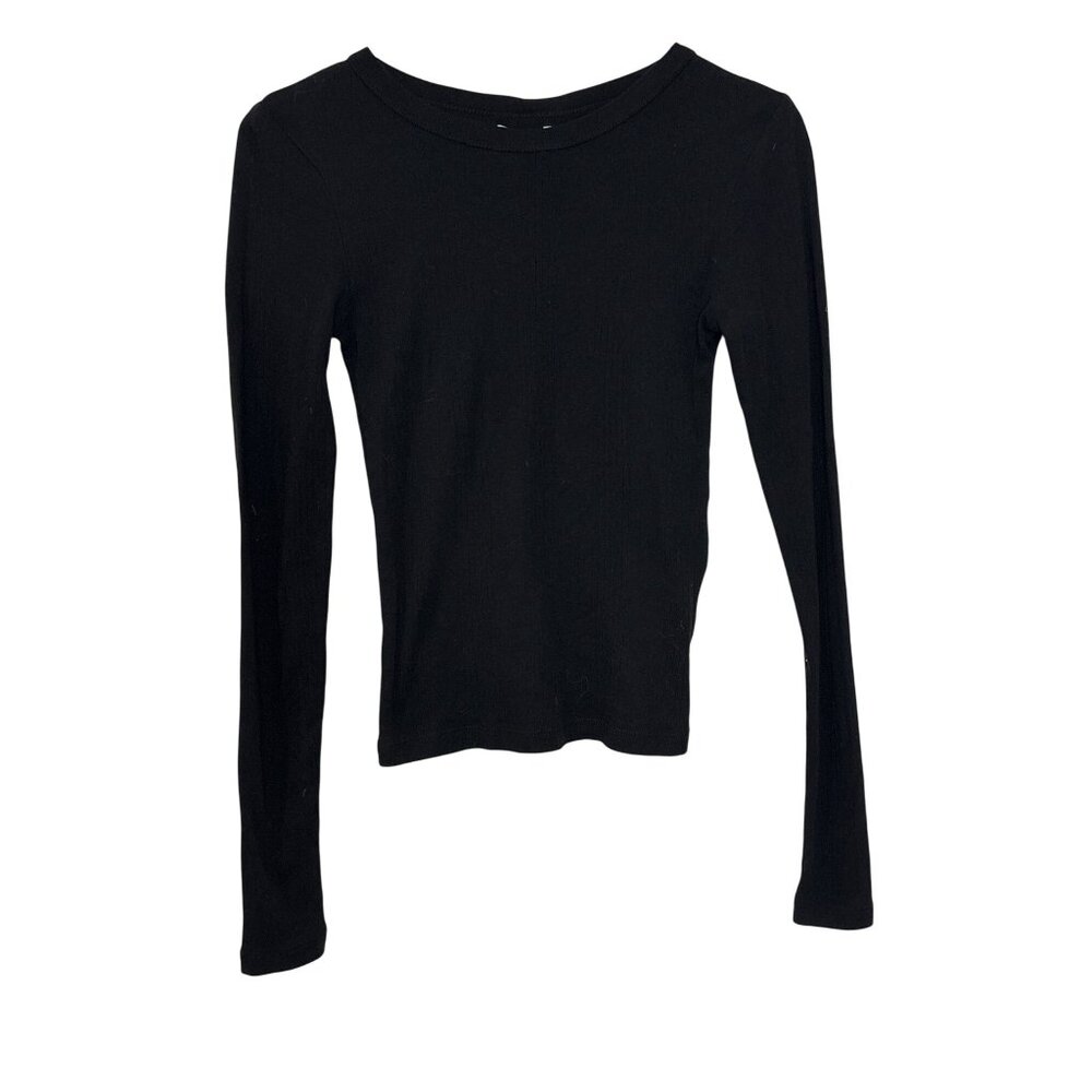 St. Agni Organic Cotton Soft Rib Long Sleeve Top in Black X-Small New Womens - Picture 5 of 12